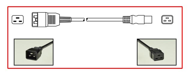 IEC 60320 C-20, C-19 POWER CORD, 20 AMPERE-250 VOLT, 12/3 AWG, SJT, 105C, 2 POLE-3 WIRE GROUNDING (2P+E), 0.3 METERS (1 FOOT) (12") LONG. BLACK.
<br><font color="yellow">Length: 0.3 METERS (1 FOOT)</font>
