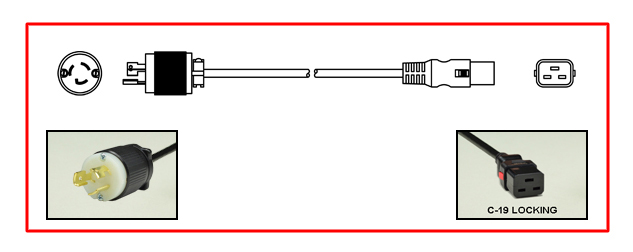 <font color="red">LOCKING</font> 15 AMPERE-125 VOLT POWER CORD, NEMA L5-15P LOCKING PLUG, IEC 60320 <font color="RED"> LOCKING C-19 CONNECTOR</font>, SJTO 14/3 AWG, 105C, 2 POLE-3 WIRE GROUNDING [2P+E], 2.5 METERS [8FT-2IN] [98"] LONG. BLACK. 
<br><font color="yellow">Length: 2.5 METERS [8FT-2IN]</font>

<br><font color="yellow">Notes: </font> 
<br><font color="yellow">*</font> Locking C19 connector designed to securely lock onto all C20 inlets, C20 plugs, C20 power cords.
<br><font color="yellow">*</font> IEC 60320 C19 connector locks onto C20 power inlets or C20 plugs. (<font color="red"> Red color (slide release latch) unlocks the C19 connector.</font>)
<br><font color="yellow">*</font> <font color="red">Locking</font> European, British, UK, Australian, International and America / Canada (NEMA) 5-15P, 5-20P, 6-15P, 6-20P, L5-15P, L6-15P, L5-20P, L6-20P, L5-30P, L6-30P, IEC 60309 (6h), IEC 60320 C13, IEC 60320 C19 locking power cords are listed below in related products. Scroll down to view.