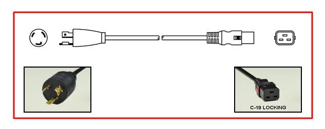 <font color="red">LOCKING</font> 20 AMPERE-250 VOLT POWER CORD, NEMA L6-20P LOCKING PLUG, IEC 60320 <font color="RED"> LOCKING C-19 CONNECTOR</font>, SJTOW 12/3 AWG, 105C, 2 POLE-3 WIRE GROUNDING (2P+E), 3.66 METERS (12 FEET) (144") LONG. BLACK. 
<br><font color="yellow">Length: 3.66 METERS (12 FEET)</font>

<br><font color="yellow">Notes: </font> 
<br><font color="yellow">*</font> Locking C19 connector designed to securely lock onto all C20 inlets, C20 plugs, C20 power cords.
<br><font color="yellow">*</font> IEC 60320 C19 connector locks onto C20 power inlets or C20 plugs. (<font color="red"> Red color (slide release latch) unlocks the C19 connector.</font>)
<br><font color="yellow">*</font> <font color="red">Locking</font> European, British, UK, Australian, International and America / Canada NEMA 5-15P, 5-20P, 6-15P, 6-20P, L5-15P, L6-15P, L5-20P, L6-20P, L5-30P, L6-30P, IEC 60309 (6h), IEC 60320 C13, IEC 60320 C19 locking power cords are listed below in related products. Scroll down to view.