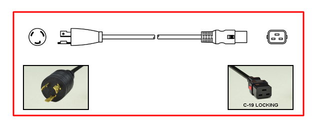 <font color="red">LOCKING</font> 20 AMPERE-250 VOLT POWER CORD, NEMA L6-20P LOCKING PLUG, IEC 60320 <font color="RED"> LOCKING C-19 CONNECTOR</font>, SJTOW 12/3 AWG, 105C, 2 POLE-3 WIRE GROUNDING (2P+E), 1.8 METERS (6 FEET) (72") LONG. BLACK. 
<br><font color="yellow">Length: 1.8 METERS (6 FEET)</font>

<br><font color="yellow">Notes: </font> 
<br><font color="yellow">*</font> Locking C19 connector designed to securely lock onto all C20 inlets, C20 plugs, C20 power cords.
<br><font color="yellow">*</font> IEC 60320 C19 connector locks onto C20 power inlets or C20 plugs. (<font color="red"> Red color (slide release latch) unlocks the C19 connector.</font>)
<br><font color="yellow">*</font> <font color="red">Locking</font> European, British, UK, Australian, International and America / Canada NEMA 5-15P, 5-20P, 6-15P, 6-20P, L5-15P, L6-15P, L5-20P, L6-20P, L5-30P, L6-30P, IEC 60309 (6h), IEC 60320 C13, IEC 60320 C19 locking power cords are listed below in related products. Scroll down to view.