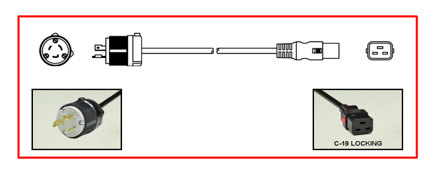 <font color="red">LOCKING</font> 20 AMPERE-250 VOLT POWER CORD, NEMA L6-20P LOCKING PLUG, IEC 60320 <font color="RED"> LOCKING C-19 CONNECTOR</font>, SJTOW 12/3 AWG, 105C, 2 POLE-3 WIRE GROUNDING [2P+E], 5.0 METERS [16FT-5IN] [197"] LONG. BLACK. 
<br><font color="yellow">Length: 5.0 METERS [16FT-5IN]</font>

<br><font color="yellow">Notes: </font> 
<br><font color="yellow">*</font> Locking C19 connector designed to securely lock onto all C20 inlets, C20 plugs, C20 power cords.
<br><font color="yellow">*</font> IEC 60320 C19 connector locks onto C20 power inlets or C20 plugs. (<font color="red"> Red color (slide release latch) unlocks the C19 connector.</font>)
<br><font color="yellow">*</font> <font color="red">Locking</font> European, British, UK, Australian, International and America / Canada NEMA 5-15P, 5-20P, 6-15P, 6-20P, L5-15P, L6-15P, L5-20P, L6-20P, L5-30P, L6-30P, IEC 60309 (6h), IEC 60320 C13, IEC 60320 C19 locking power cords are listed below in related products. Scroll down to view.