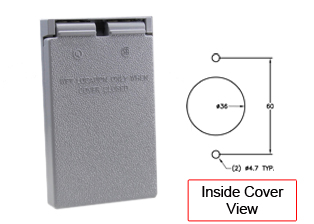 AMERICAN SINGLE OUTLET WEATHERPROOF COVER, CORROSION RESISTANT DIE CAST ZINC, POLYESTER FINISH, STAINLESS STEEL SPRINGS, VERTICAL MOUNT, GASKETED, GRAY.

<br><font color="yellow">Notes: </font> 
<br><font color="yellow">*</font> Mounts on American 2x4 size wall boxes.  
<br><font color="yellow">*</font> Accepts American/NEMA single outlets #5251-I, 8201-I, 5651-I, 5351-I, 8301-I, 5851-I, 8801-I, 4710, 4560 & JAPANESE #78520, 78620 outlets.