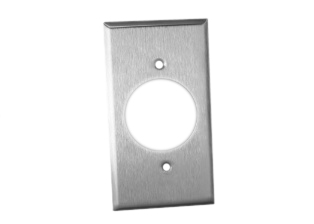 RECEPTACLE WALL PLATE, (TYPE 302) STAINLESS STEEL.

<br><font color="yellow">Notes: </font> 
<br><font color="yellow">*</font> Mounts on American 2x4 flush or surface wall boxes.