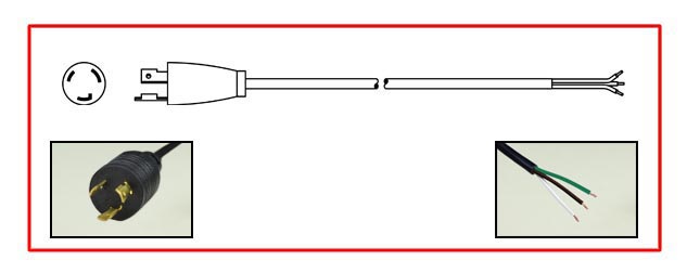 20 AMPERE-250 VOLT NEMA L6-20P [TURN/LOCK PLUG] LOCKING POWER CORD, 12/3 AWG SJT 105C CORDAGE, 2 POLE-3 WIRE GROUNDING, STRIPPED ENDS, 1.8 METERS [6 FEET] [72"] LONG, COILED. BLACK.
<br><font color="yellow">Length: 1.8 METERS [6 FEET]</font>

<br><font color="yellow">Notes: </font> 
<br><font color="yellow">*</font> Custom lengths available.