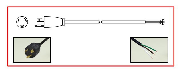 30 AMPERE-125 VOLT NEMA L5-30P [TURN/LOCK PLUG] LOCKING POWER CORD, 10/3 AWG SJTO 105C CORDAGE, 2 POLE-3 WIRE GROUNDING, STRIPPED ENDS, 2.5 METERS [8FT-2IN] [98"] LONG, COILED. BLACK.
<br><font color="yellow">Length: 2.5 METERS [8FT-2IN]</font>

<br><font color="yellow">Notes: </font> 
<br><font color="yellow">*</font> Custom lengths available.