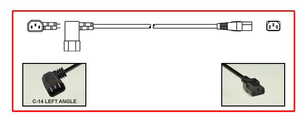 IEC 60320 LEFT ANGLE C-14, C-13 DETACHABLE POWER CORD, 10 AMPERE-250 VOLT [UL/CSA], 18/3 AWG, SJT, 105C CORDAGE, 2 POLE-3 WIRE GROUNDING [2P+E], 3.05 METERS [10 FEET] [120"] LONG. BLACK.
<br><font color="yellow">Length: 3.05 METERS [10 FEET]</font>

<br><font color="yellow">Notes: </font> 
<br><font color="yellow">*</font> UL/CSA approved 10 Amp.
<br><font color="yellow">*</font> C14 to C13 power cords and universal approved (UL, CSA, VDE, CCC) 10 Amp. C14 to C13 power cords are available in various lengths.
<br><font color="yellow">*</font> C14 to C13 Y-splitter cords along with C14, C13, C20, C19 power cords, power strips, plugs, connectors and adapters are also listed below in related products. Scroll down to view.