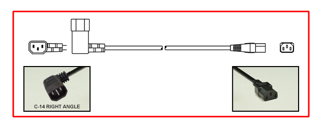 IEC 60320 RIGHT ANGLE C-14, C-13 DETACHABLE POWER CORD, 10 AMPERE-250 VOLT [UL/CSA], 18/3 AWG, SJT, 105C CORDAGE, 2 POLE-3 WIRE GROUNDING [2P+E], 3.05 METERS [10 FEET] [120"] LONG. BLACK.
<br><font color="yellow">Length: 3.05 METERS [10 FEET]</font>

<br><font color="yellow">Notes: </font> 
<br><font color="yellow">*</font> UL/CSA approved 10 Amp.
<br><font color="yellow">*</font> C14 to C13 power cords and universal approved (UL, CSA, VDE, CCC) 10 Amp. C14 to C13 power cords are available in various lengths.
<br><font color="yellow">*</font> C14 to C13 Y-splitter cords along with C14, C13, C20, C19 power cords, power strips, plugs, connectors and adapters are also listed below in related products. Scroll down to view.