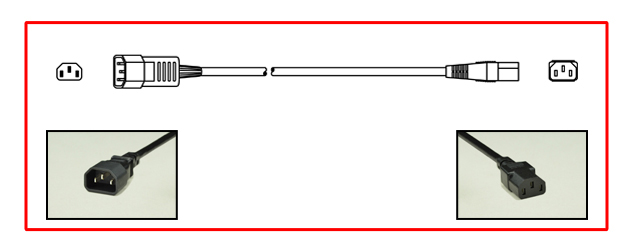 UNIVERSAL [UL, CSA, VDE, CCC APPROVALS] 10 AMPERE-250 VOLT, IEC 60320 C-14, C-13 DETACHABLE POWER CORD, 17/3 AWG, SJTO, 105C CORDAGE, 2 POLE-3 WIRE GROUNDING [2P+E], 0.3 METERS [1 FOOT] [12"] LONG. BLACK. 
<br><font color="yellow">Length: 0.3 METERS [1 FOOT]</font>   Note: Color versions also available in 
<font color="FF6347">Red, </font> 
<font color="4169E1">Blue, </font> 
<font color="228B22">Green. </font> 
Visit: <a href="https://internationalconfig.com/Color-Power-Cords-Color-Cord-Sets-Red-Blue-Green-Color-Power-Cords-C13-C14-C15-C20-C19-IEC-60320-NEMA-5-15-Red-Blue-Green-Color-Power-Cords.asp" style="text-decoration: none">"Color Power Cord Selector"</a>

<br><font color="yellow">Notes: </font> 
<br><font color="yellow">*</font> Universal approved C14 to C13 power cords are available in lengths from 12 inches to 20 feet long.
<br><font color="yellow">*</font> C14 to C13 Y-splitter cords along with C14, C13, C20, C19 power cords, power strips, plugs, connectors and adapters are also listed below in related products. Scroll down to view.