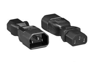 ADAPTER (EXTENSION), IEC 60320 C-14 PLUG, IEC 60320 C-13 CONNECTOR. CONNECTS IEC 60320 C-14 PLUGS WITH IEC 60320 C-13 POWER CORDS, 2 POLE-3 WIRE GROUNDING (2P+E), 10 AMPERE-250 VOLT. BLACK. 

<br><font color="yellow">Notes: </font> 
<br><font color="yellow">*</font> "Y" type splitter adapters, IEC 60320 C-13, C-14, C-15, C-5, C-7, C-19, C-20 plug adapters & European C-14, C-20 adapters are listed below in related products. Scroll down to view.
