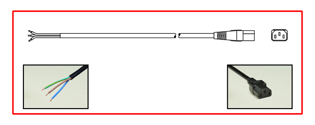 UNIVERSAL [UL, CSA, VDE, CCC APPROVED] 10 AMPERE-250 VOLT, IEC 60320 C-13 POWER CORD, STRIPPED ENDS, 2 POLE-3 WIRE GROUNDING [2P+E], 17/3 AWG, SJTO, 105C, 2.5 METERS [8FT-2IN] [98"] LONG. BLACK.
<br><font color="yellow">Length: 2.5 METERS [8FT-2IN]</font>   Note: Color versions also available in 
<font color="FF6347">Red, </font> 
<font color="4169E1">Blue, </font> 
<font color="228B22">Green. </font> 
Visit: <a href="https://internationalconfig.com/Color-Power-Cords-Color-Cord-Sets-Red-Blue-Green-Color-Power-Cords-C13-C14-C15-C20-C19-IEC-60320-NEMA-5-15-Red-Blue-Green-Color-Power-Cords.asp" style="text-decoration: none">"Color Power Cord Selector"</a>

<br><font color="yellow">Notes: </font> 
<br><font color="yellow">*</font> Universal approved C14 to C13 power cords are available in lengths from 12 inches to 20 feet long.
<br><font color="yellow">*</font> C14 to C13 Y-splitter cords along with C14, C13, C20, C19 power cords, power strips, plugs, connectors and adapters are also listed below in related products. Scroll down to view.