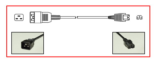 15 AMPERE-250 VOLT PLUG ADAPTER, IEC 60320 C-20 PLUG, C-15 CONNECTOR, SJT, 14/3 AWG, 105C, 2 POLE-3 WIRE GROUNDING (2P+E), 0.3 METERS (1 FOOT) (12") LONG. BLACK. 
<br><font color="yellow">Length: 0.3 METERS (1 FOOT)</font> 

<br><font color="yellow">Notes: </font> 
<br><font color="yellow">*</font> Connects with C-16 power inlets.
<br><font color="yellow">*</font> Power cords, plugs, connectors, adapters listed below in related products. Scroll down to view.