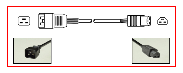 IEC 60320 C-20, C-21 DETACHABLE POWER CORD, 20 AMPERE-250 VOLT, 12/3 AWG, SJT, 105C, 2 POLE-3 WIRE GROUNDING (2P+E), 2.44 METERS (8 FEET) (96") LONG. BLACK.
<br><font color="yellow">Length: 2.44 METERS (8 FEET)</font>