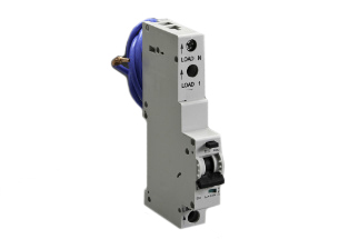 EUROPEAN / INTERNATIONAL GFCI "RCBO" SINGLE POLE (1 MODULE), 6 AMPERE-230 VOLT, 50Hz CIRCUIT BREAKER, (B CURVE) OVERLOAD & GFCI PROTECTION, 30mA TRIP, 35 mm DIN RAIL MOUNT. RESET BUTTON, TRIP INDICATOR.