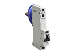 EUROPEAN / INTERNATIONAL GFCI "RCBO" SINGLE POLE (1 MODULE), 16 AMPERE-230 VOLT, 50Hz CIRCUIT BREAKER, (B CURVE) OVERLOAD & GFCI PROTECTION, 30mA TRIP, 35 mm DIN RAIL MOUNT. RESET BUTTON, TRIP INDICATOR.