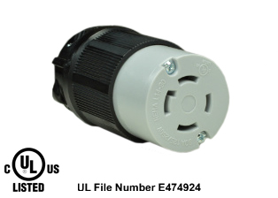 30 AMPERE-125/250 VOLT NEMA L14-30R LOCKING CONNECTOR, SPECIFICATION GRADE, IMPACT RESISTANT NYLON BODY, CABLE DUST / MOISTURE SHIELD (IP20), 3 POLE-4 WIRE GROUNDING (3P+E). BLACK / GRAY. 

<br><font color="yellow">Notes: </font> 
<br><font color="yellow">*</font> Terminals accept 14/3, 12/3, 10/3 AWG size conductors.
<br><font color="yellow">*</font> Strain relief (cord grip range) = 0.375-1.156" dia.
<br><font color="yellow">*</font> Temp. range = -40C to +75C.
<br><font color="yellow">*</font> Power cords, plugs, connectors, outlets, inlets, receptacles, adapters are listed below in related products. Scroll down to view.
 