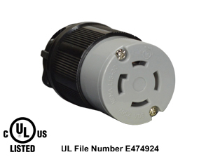 30 AMPERE-250 VOLT, 3 PHASE (X,Y,Z,+G) NEMA L15-30R LOCKING CONNECTOR, SPECIFICATION GRADE, IMPACT RESISTANT NYLON BODY, CABLE DUST / MOISTURE SHIELD (IP20), 3 POLE-4 WIRE GROUNDING (3P+E). BLACK / GRAY. 

<br><font color="yellow">Notes: </font> 
<br><font color="yellow">*</font> Terminals accept 14/3, 12/3, 10/3 AWG size conductors.
<br><font color="yellow">*</font> Strain relief (cord grip range) = 0.375-1.156" dia.
<br><font color="yellow">*</font> Temp. range = -40C to +75C.
<br><font color="yellow">*</font> Power cords, plugs, connectors, outlets, inlets, receptacles, adapters are listed below in related products. Scroll down to view.
