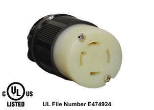 30 AMPERE-480 VOLT, 3 PHASE (X,Y,Z,+G) NEMA L16-30R LOCKING CONNECTOR, SPECIFICATION GRADE, IMPACT RESISTANT NYLON BODY, CABLE DUST / MOISTURE SHIELD (IP20), 3 POLE-4 WIRE GROUNDING (3P+E). BLACK / WHITE. 

<br><font color="yellow">Notes: </font> 
<br><font color="yellow">*</font> Terminals accept 14/3, 12/3, 10/3 AWG size conductors.
<br><font color="yellow">*</font> Strain relief (cord grip range) = 0.375-1.156" dia.
<br><font color="yellow">*</font> Temp. range = -40C to +75C.
<br><font color="yellow">*</font> Power cords, plugs, connectors, outlets, inlets, receptacles, adapters are listed below in related products. Scroll down to view.