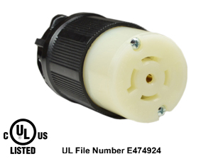 20 AMPERE-120/208 VOLT AC, 3 PHASE Y, (X, Y, Z, W, GR.), NEMA L21-20C LOCKING CONNECTOR, SPECIFICATION GRADE, IMPACT RESISTANT NYLON BODY, CABLE ENTRY DUST / MOISTURE SHIELD (IP20), 4 POLE-5 WIRE GROUNDING (4P+E). BLACK / WHITE. 
<BR> C(UL)US LISTED,  FILE #E474924.

<br><font color="yellow">Notes: </font> 
<br><font color="yellow">*</font> Accepts 14/3, 12/3, 10/3 AWG size conductors.
<br><font color="yellow">*</font> Strain relief (cord grip range) = 0.375-1.156" dia.
<br><font color="yellow">*</font> Temp. range = -40C to +75C.
<br><font color="yellow">*</font> Plugs, connectors, outlets, inlets, receptacles are listed below in related products. Scroll down to view.