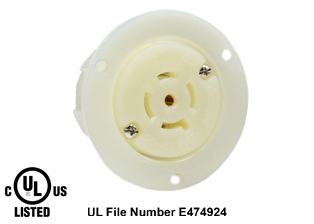 20 AMPERE-120/208 VOLT AC, 3 PHASE Y, (X, Y, Z, W, GR.), NEMA L21-20FO LOCKING FLANGED OUTLET, IMPACT RESISTANT NYLON BODY, SPECIFICATION GRADE, 4 POLE-5 WIRE GROUNDING (4P+E), WHITE.

<br><font color="yellow">Notes: </font> 
<br><font color="yellow">*</font> Temp. range = -40C to +75C.
<br><font color="yellow">*</font> NEMA locking 15A, 20A, 30A (125V, 250V), IEC 60309 (20A, 30A, 60A, 125A) power outlets are listed below in related products. Scroll down to view.
