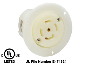 30 AMPERE-120/208 VOLT AC, 3 PHASE Y, (X, Y, Z, W, GR.), NEMA L21-30FO LOCKING FLANGED OUTLET, IMPACT RESISTANT NYLON BODY, SPECIFICATION GRADE, 4 POLE-5 WIRE GROUNDING (4P+E), WHITE. 

<br><font color="yellow">Notes: </font> 
<br><font color="yellow">*</font> Temp. range = -40C to +75C.
<br><font color="yellow">*</font> NEMA locking 15A, 20A, 30A (125V, 250V), IEC 60309 (20A, 30A, 60A, 125A) power outlets are listed below in related products. Scroll down to view.
