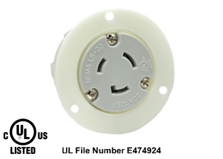 20 AMPERE-125 VOLT NEMA L5-20R FLANGED PANEL MOUNT POWER OUTLET, IMPACT RESISTANT NYLON BODY, 2 POLE-3 WIRE GROUNDING (2P+E), SPECIFICATION GRADE. WHITE. 

<br><font color="yellow">Notes: </font> 
<br><font color="yellow">*</font> For weatherproof / dust proof applications use #5203-WSC cover or #79485 cover.
 <br><font color="yellow">**</font> NEMA Flanged Panel Mount Outlets with same mounting pattern listed below.
<BR>**NEMA L5-20R Locking Outlet #L520-FO (20A-125V). Accepts NEMA L5-20P Locking plugs.
<BR>**NEMA L5-30R Locking Outlet #L530-FO (30A-125V). Accepts NEMA L5-30P Locking plugs.
<BR>**NEMA L6-20R Locking Outlet #L620-FO (20A-250V). Accepts NEMA L6-20P Locking plugs.
<BR>**NEMA L6-30R Locking Outlet #L630-FO (30A-250V). Accepts NEMA L6-30P Locking plugs.
 <br><font color="yellow">*</font> Terminals accept 14AWG-8AWG. Max torque = 12 in. lbs. Temp. range = -40C to +75C.

<br><font color="yellow">View:</font> Optional panel mount design # <a href="https://internationalconfig.com/icc6.asp?item=L520-R" style="text-decoration: none">L520-R</a>.

<br><font color="yellow">View:</font> High Power NEMA Locking 20A, 30A Power Outlets. <a href="https://www.internationalconfig.com/catalog_pages/flanged_inlets_flanged_outlets_guide.pdf" style="text-decoration: none">NEMA Flanged Outlets 
 & Inlets Guide</a> 
<br><font color="yellow">*</font> Plugs, power cords, outlets, connectors, inlets are listed below in related products. Scroll down to view.