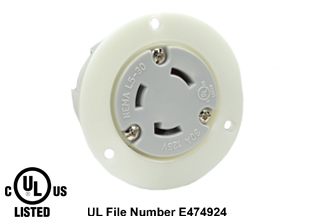 30 AMPERE-125 VOLT NEMA L5-30R FLANGED PANEL MOUNT POWER OUTLET, IMPACT RESISTANT NYLON BODY, 2 POLE-3 WIRE GROUNDING (2P+E), SPECIFICATION GRADE. WHITE. 

<br><font color="yellow">Notes: </font> 
<br><font color="yellow">*</font> For weatherproof / dust proof applications use #5203-WSC cover or #79485 cover.
 <br><font color="yellow">**</font> NEMA Flanged Panel Mount Outlets with same mounting pattern listed below.
<BR>**NEMA L5-20R Locking Outlet #L520-FO (20A-125V). Accepts NEMA L5-20P Locking plugs.
<BR>**NEMA L5-30R Locking Outlet #L530-FO (30A-125V). Accepts NEMA L5-30P Locking plugs.
<BR>**NEMA L6-20R Locking Outlet #L620-FO (20A-250V). Accepts NEMA L6-20P Locking plugs.
<BR>**NEMA L6-30R Locking Outlet #L630-FO (30A-250V). Accepts NEMA L6-30P Locking plugs.
 <br><font color="yellow">*</font> Terminals accept 14AWG-8AWG. Max torque = 12 in. lbs. Temp. range = -40C to +75C.

<br><font color="yellow">View:</font> Optional panel mount design # <a href="https://internationalconfig.com/icc6.asp?item=L530-R" style="text-decoration: none">L530-R</a>.

<br><font color="yellow">View:</font> High Power NEMA Locking 20A, 30A Power Outlets. <a href="https://www.internationalconfig.com/catalog_pages/flanged_inlets_flanged_outlets_guide.pdf" style="text-decoration: none">NEMA Flanged Outlets 
 & Inlets Guide</a> 
<br><font color="yellow">*</font> Plugs, power cords, outlets, connectors, inlets are listed below in related products. Scroll down to view.