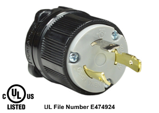 30 AMPERE-125 VOLT NEMA L5-30P LOCKING PLUG, SPECIFICATION GRADE, IMPACT RESISTANT NYLON BODY, CABLE DUST / MOISTURE SHIELD (IP20), 2 POLE-3 WIRE GROUNDING (2P+E). BLACK / GRAY. 

<br><font color="yellow">Notes: </font> 
<br><font color="yellow">*</font> Terminals accept 14/3, 12/3, 10/3 AWG size conductors.
<br><font color="yellow">*</font> Strain relief (cord grip range) = 0.375-1.156" dia.
<br><font color="yellow">*</font> Temp. range = -40C to +75C.
<br><font color="yellow">*</font> Power cords, plugs, connectors, outlets, inlets, receptacles, adapters are listed below in related products. Scroll down to view.
 