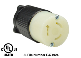 15 AMPERE-250 VOLT (NEMA L6-15R) LOCKING CONNECTOR, IMPACT RESISTANT NYLON BODY, 2 POLE-3 WIRE GROUNDING (2P+E), SPECIFICATION GRADE. BLACK / WHITE.  

<br><font color="yellow">Notes: </font> 
<br><font color="yellow">*</font> Terminals accept 18/3, 16/3, 14/3, 12/3 AWG size conductors.
<br><font color="yellow">*</font> Strain relief (cord grip range) = 0.300-0.650" dia.
<br><font color="yellow">*</font> Temp. range = -40�C to +75�C.
<br><font color="yellow">*</font> Plugs, receptacles, outlets, power strips, connectors, inlets, power cords, weatherproof outlets, plug adapters are listed below in related products. Scroll down to view.
