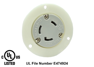 30 AMPERE-250 VOLT NEMA L6-30R FLANGED PANEL MOUNT POWER OUTLET, IMPACT RESISTANT NYLON BODY, 2 POLE-3 WIRE GROUNDING (2P+E), SPECIFICATION GRADE. WHITE. 

<br><font color="yellow">Notes: </font> 
<br><font color="yellow">*</font> For weatherproof / dust proof applications use #5203-WSC cover or #79485 cover.
 <br><font color="yellow">**</font> NEMA Flanged Panel Mount Outlets with same mounting pattern listed below.
<BR>**NEMA L5-20R Locking Outlet #L520-FO (20A-125V). Accepts NEMA L5-20P Locking plugs.
<BR>**NEMA L5-30R Locking Outlet #L530-FO (30A-125V). Accepts NEMA L5-30P Locking plugs.
<BR>**NEMA L6-20R Locking Outlet #L620-FO (20A-250V). Accepts NEMA L6-20P Locking plugs.
<BR>**NEMA L6-30R Locking Outlet #L630-FO (30A-250V). Accepts NEMA L6-30P Locking plugs.
 <br><font color="yellow">*</font> Terminals accept 14AWG-8AWG. Max torque = 12 in. lbs. Temp. range = -40C to +75C.

<br><font color="yellow">View:</font> Optional panel mount design # <a href="https://internationalconfig.com/icc6.asp?item=L630-R" style="text-decoration: none">L630-R</a>.

<br><font color="yellow">View:</font> High Power NEMA Locking 20A, 30A Power Outlets. <a href="https://www.internationalconfig.com/catalog_pages/flanged_inlets_flanged_outlets_guide.pdf" style="text-decoration: none">NEMA Flanged Outlets 
 & Inlets Guide</a> 
<br><font color="yellow">*</font> Plugs, power cords, outlets, connectors, inlets are listed below in related products. Scroll down to view.