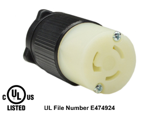 15 AMPERE-125 VOLT (NEMA L5-15R) LOCKING CONNECTOR, IMPACT RESISTANT NYLON BODY, 2 POLE-3 WIRE GROUNDING (2P+E), SPECIFICATION GRADE. BLACK / WHITE.

<br><font color="yellow">Notes: </font> 
<br><font color="yellow">*</font> Terminals accept 18/3, 16/3, 14/3, 12/3 AWG size conductors.
<br><font color="yellow">*</font> Strain relief (cord grip range) = 0.300-0.650" dia.
<br><font color="yellow">*</font> Temp. range = -40�C to +75�C.
<br><font color="yellow">*</font> Plugs, receptacles, outlets, power strips, connectors, inlets, power cords, weatherproof outlets, plug adapters are listed below in related products. Scroll down to view.


 
