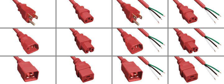 <font color="RED">RED POWER CORDS</font><BR>
Entire selection of Red power cords. "Scroll down to view".
<BR>
Configurations available:
<BR>
NEMA 5-15 Plug to C-13, C-15, C-19 and Versions with Stripped Unterminated Open Ends.
<BR>
IEC 60320 C-14 Plug to C-13, C-15, C-19 and Versions with Stripped Unterminated Open Ends.
<BR>
IEC 60320 C-20 Plug to C-13, C-19 and Versions with Stripped Unterminated Open Ends.
<BR>
IEC 60320 C-13, C-15, C-19 to Stripped Unterminated Open Ends.
<BR><BR>
<font color="YELLOW">*</font>Color Power Cord Options. Primary Color Choices:
<BR>
Link: <a href="https://internationalconfig.com/icc6.asp?item=Blue-Power-Cords" style="text-decoration: none">Blue Power Cords</a><BR>
Link: <a href="https://internationalconfig.com/icc6.asp?item=Green-Power-Cords" style="text-decoration: none; color: green">Green Power Cords</a><BR>
Link: <a href="https://internationalconfig.com/icc6.asp?item=Red-Power-Cords" style="text-decoration: none; color: red">Red Power Cords</a><BR>
Links: <a href="https://www.internationalconfig.com/cordhelp.asp#nema" style="text-decoration: none; color: white">Black USA NEMA Cords | <a href="https://www.internationalconfig.com/cordhelp.asp#iec_60320" style="text-decoration: none; color: white">Black IEC 60320 Cords</a> | <a href="https://www.internationalconfig.com/cordhelp.asp" style="text-decoration: none; color: white">Black Power Cord Selector</a> <BR><BR>
<font color="YELLOW">**</font>Secondary Color Choices: <font color="YELLOW">Yellow</font>, <font color="WHITE">White</font>, <font color="GRAY">Gray</font>, <font color="PURPLE">Purple</font>, <font color="PINK">Pink</font>. Contact sales office for availability of these colors.